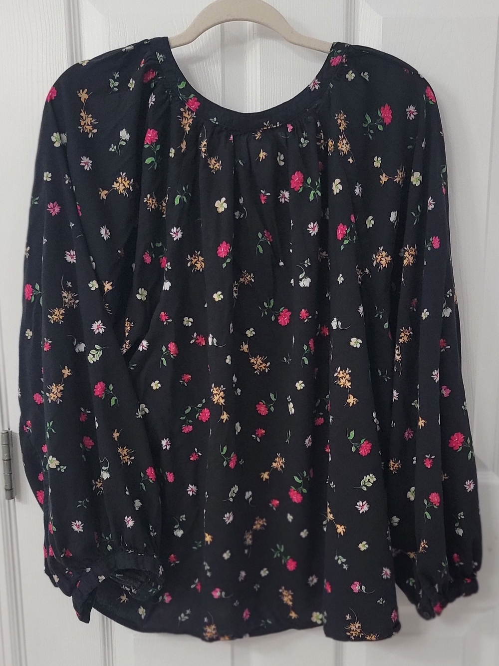 Old Navy Black Floral Peasant Blouse with Pink and Yellow Accents - Picture 3 of 4